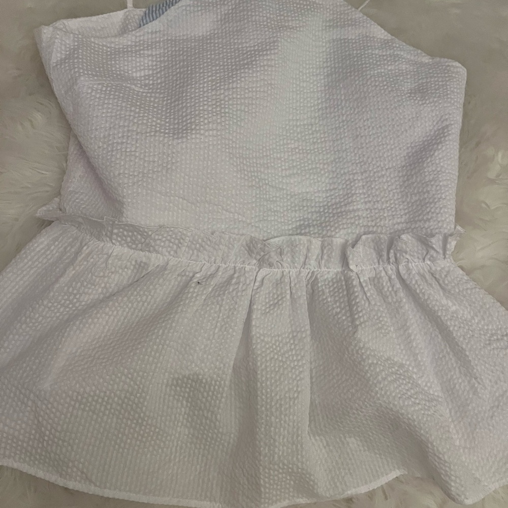 THML White and Blue Textured Top